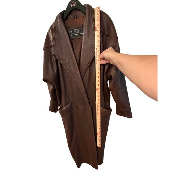 Express S Vintage 90s Oversized Leather Trench Coat Long Slouchy Jacket Brown - Picture 10 of 13